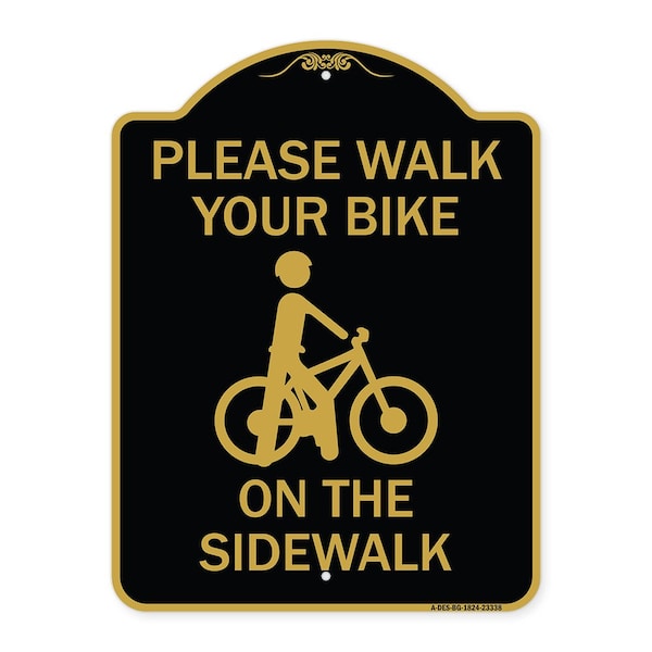 Signmission Pavement Stencil Please Walk Your Bike on Sidewalk, Black & Gold Alum Sign, 18" x 24", BG-1824-23338 A-DES-BG-1824-23338 - main